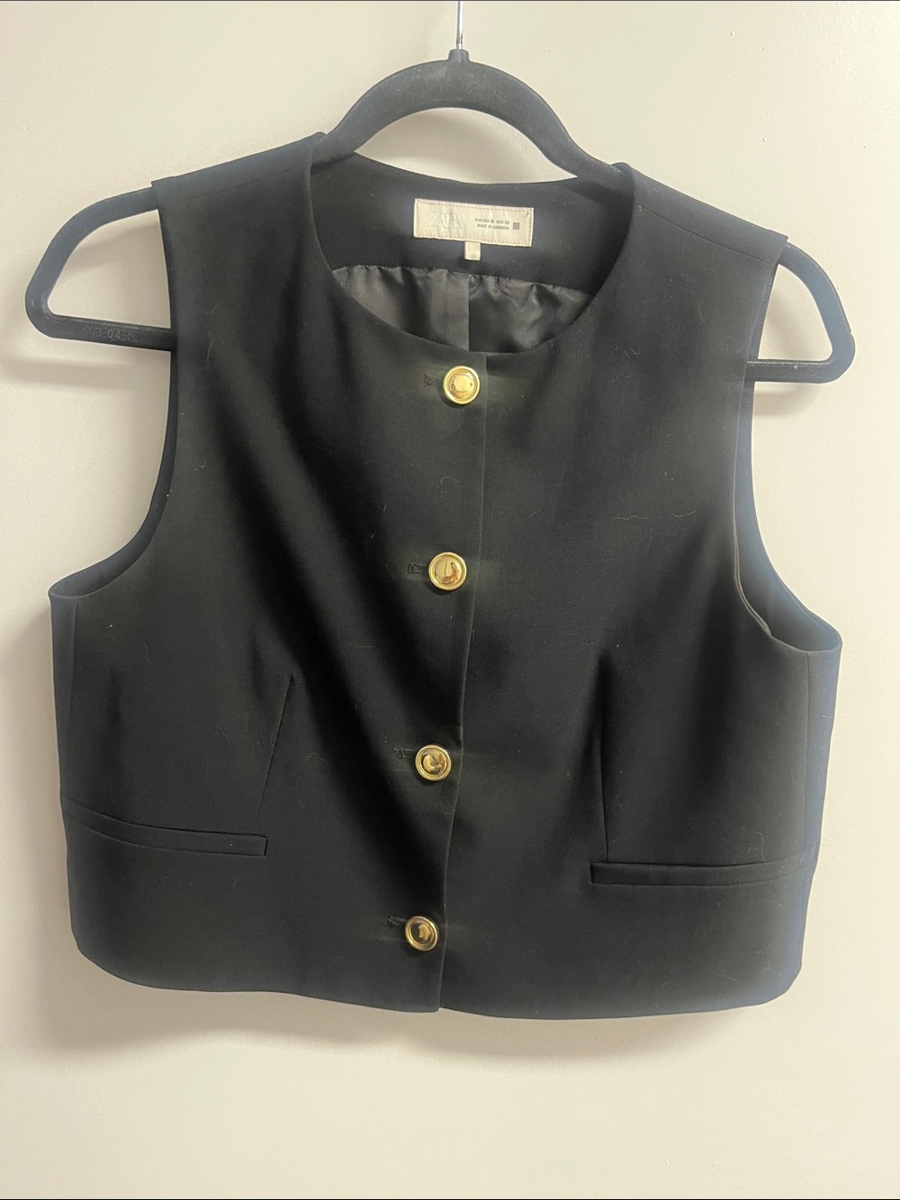 Zara Black Sleeveless Vest with Gold Buttons